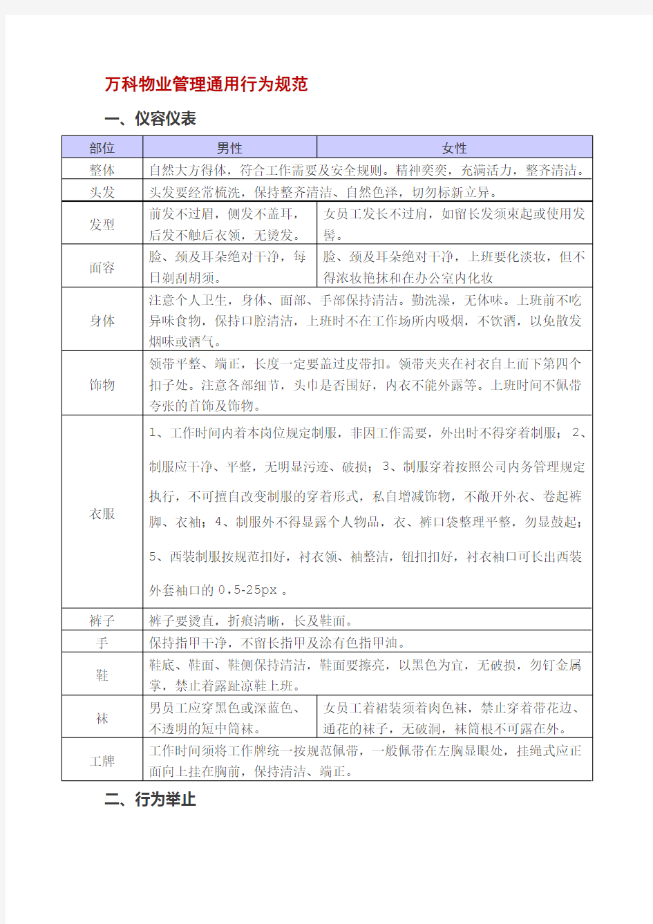 万科物业管理通用行为规范