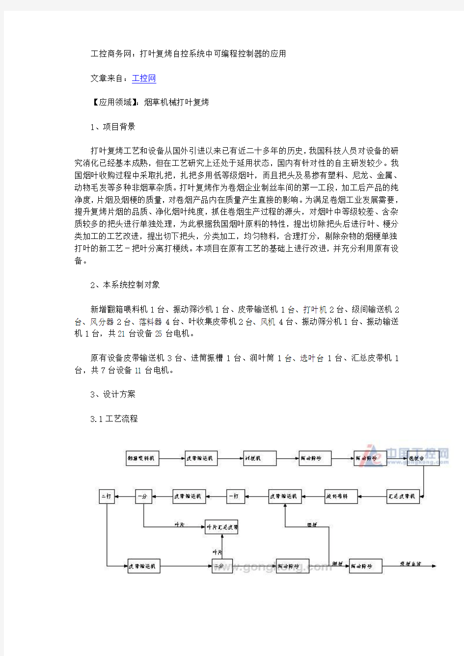 工控商务网：打叶复烤自控系统中可编程控制器的应用