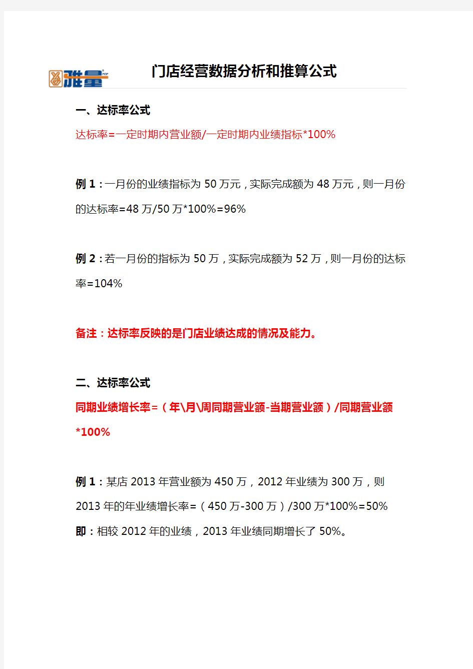 店铺经营数据分析和推算公式