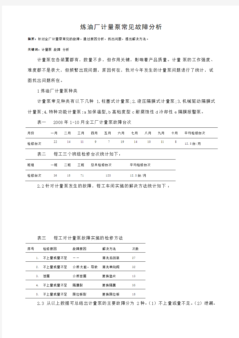 计量泵常见故障分析