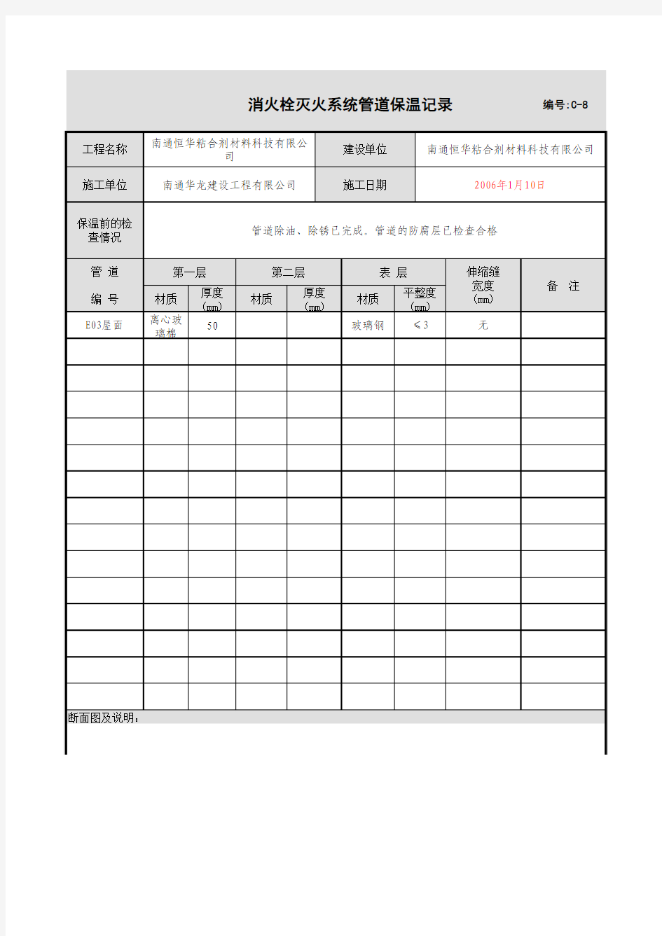 消火栓灭火系统管道保温记录