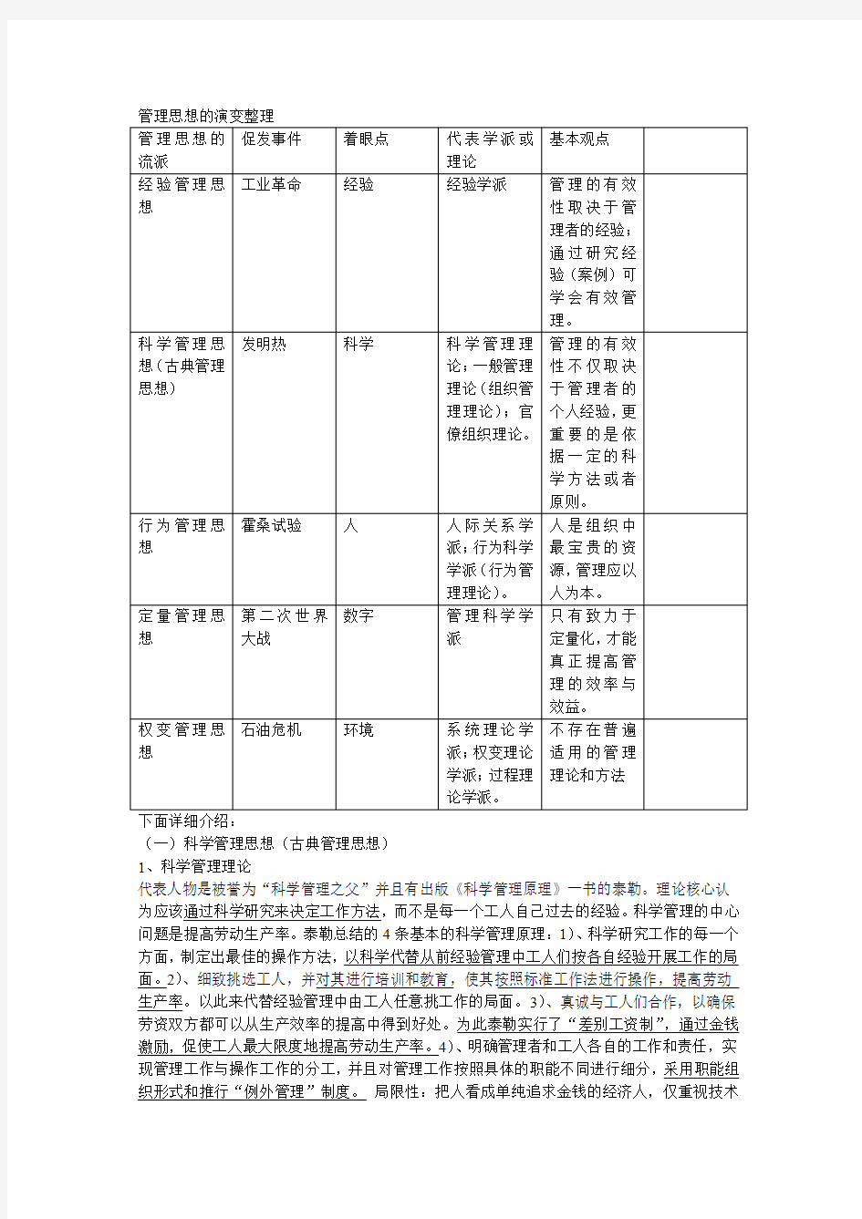 管理思想的演变整理