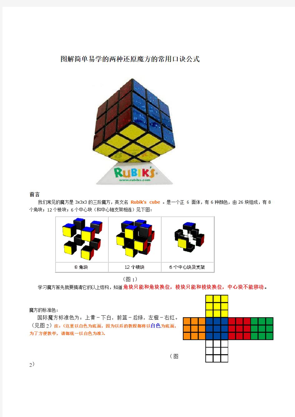 简单易学的两种还原魔方的口诀及公式图解详解