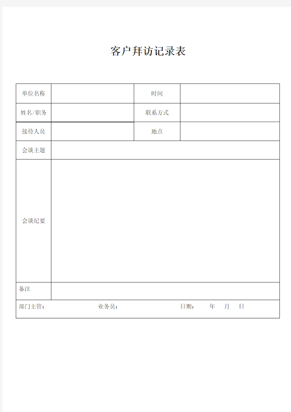 客户拜访记录表模板