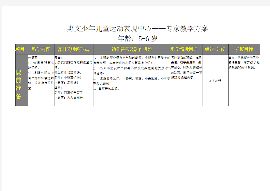 幼儿园专业体育课完整教案