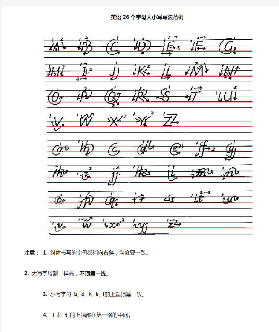 小学初中英语26个字母大小写写法描红范例(直接打印可用)