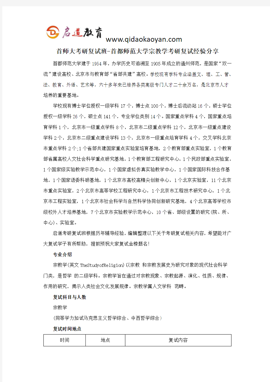 首师大考研复试班-首都师范大学宗教学考研复试经验分享