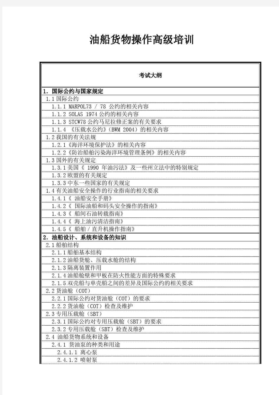 油船货物操作高级培训纲要教学教材