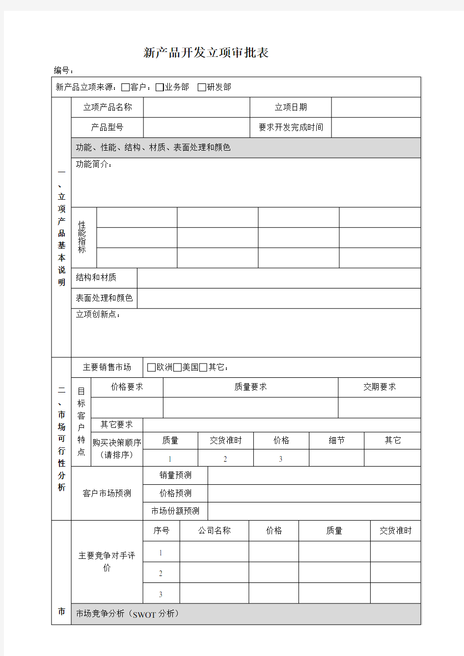 新产品开发立项审批表