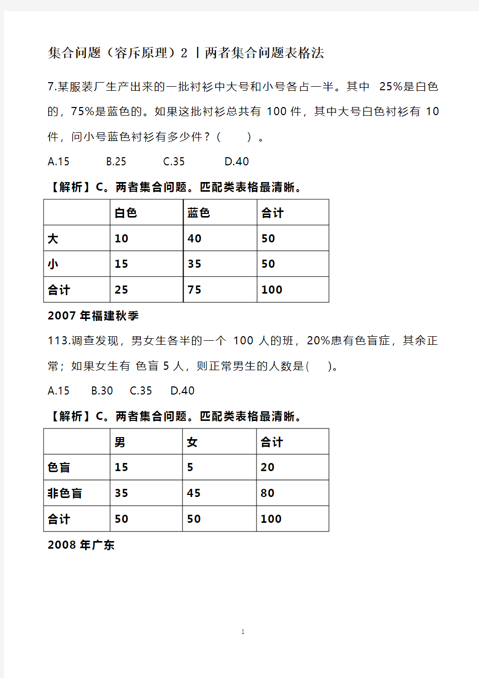 集合问题(容斥原理)2丨两者集合问题表格法