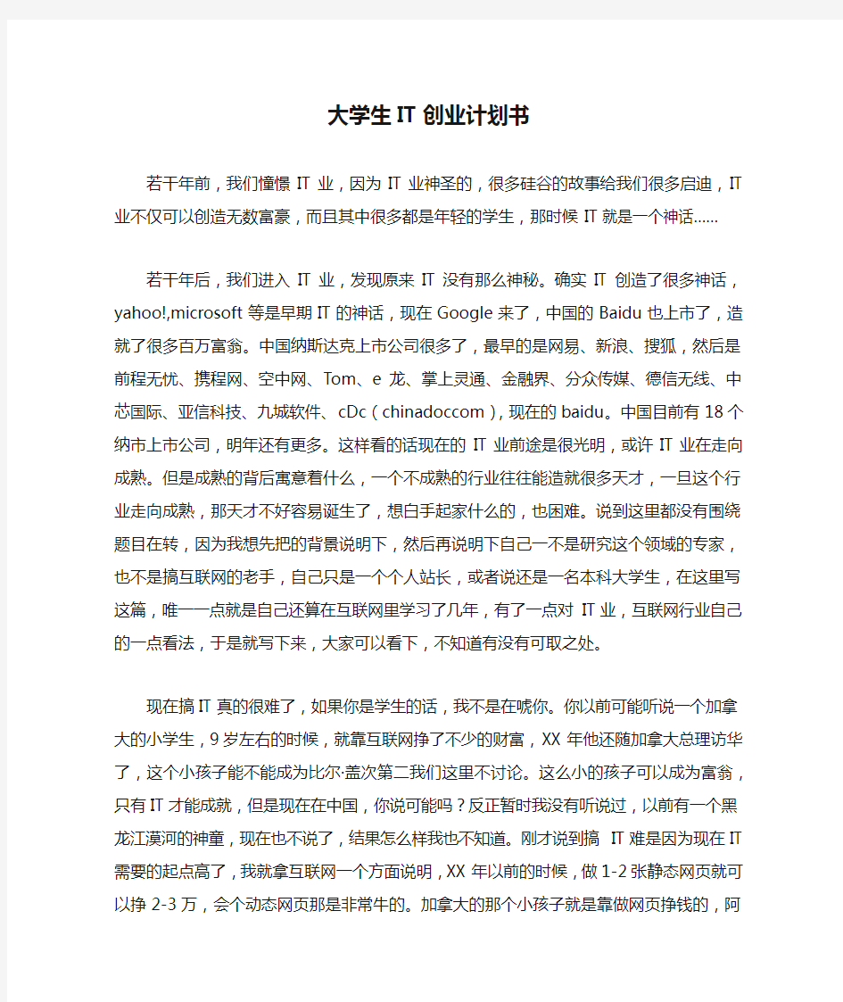 大学生IT创业计划书