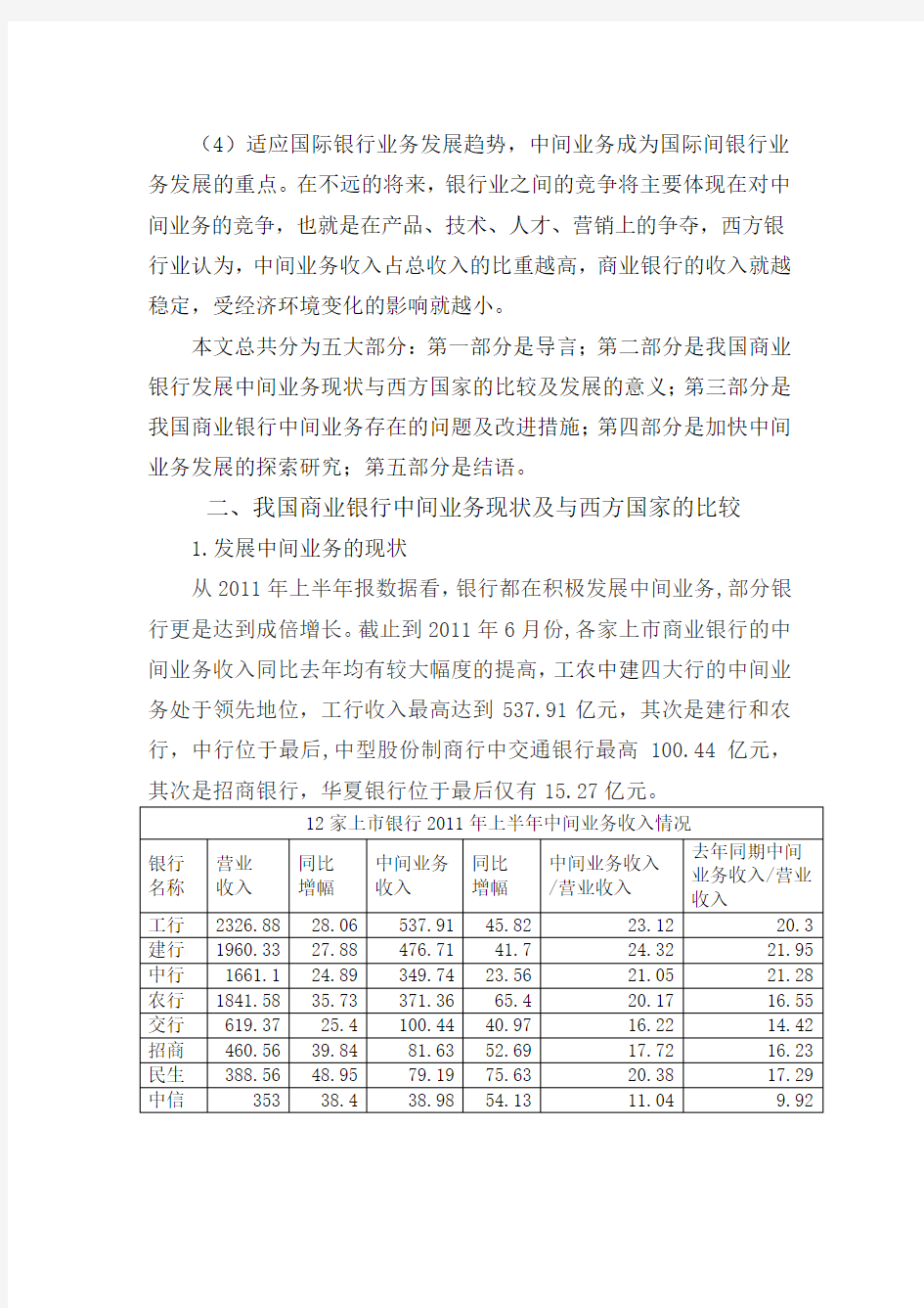 我国商业银行中间业务发展