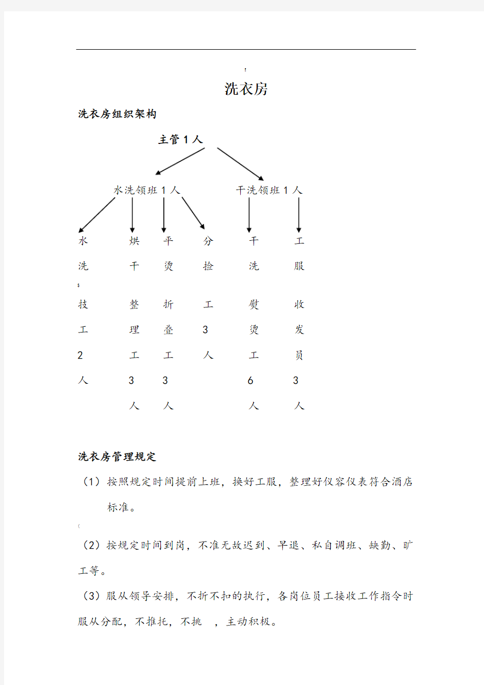 洗衣房各岗位职责