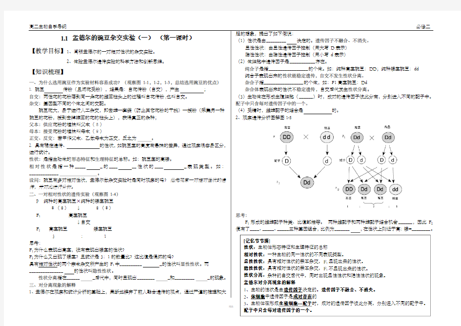 高中生物必修二导学案第一章