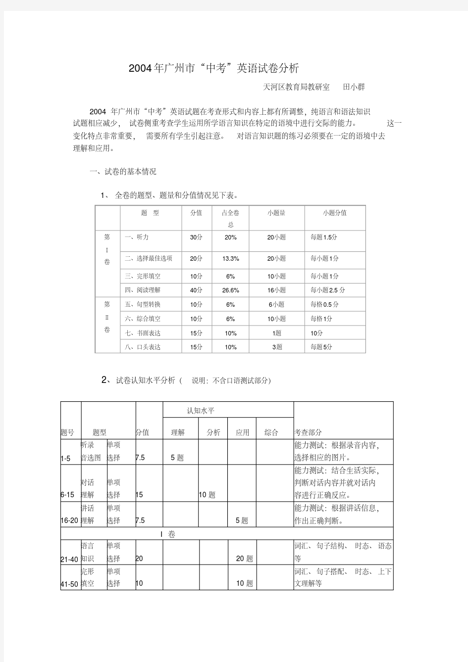 【精选】广州市中考英语试卷分析--天河部落