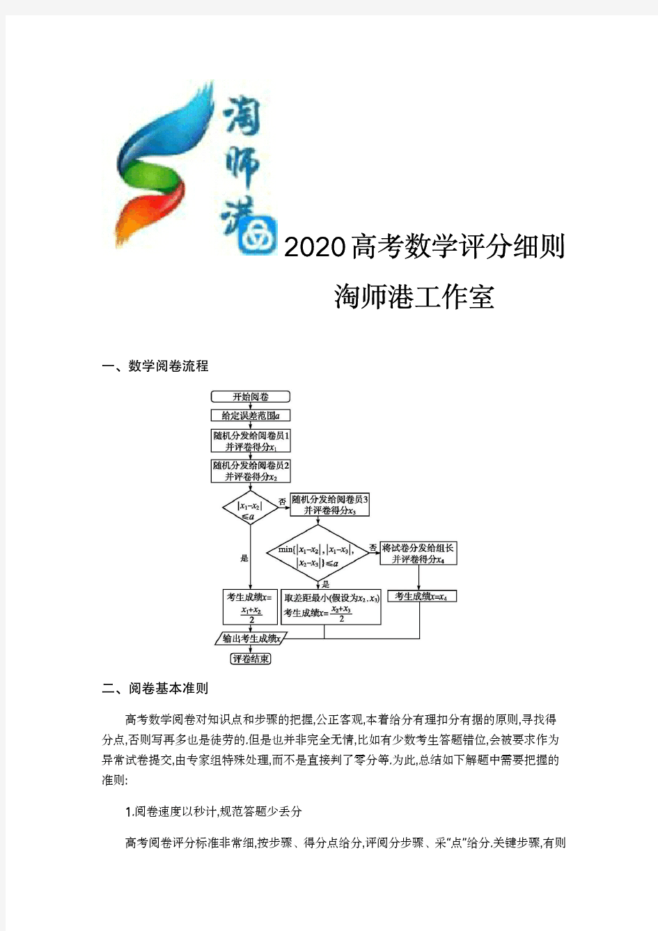 2020高考数学评分细则