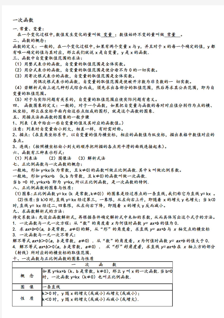 最新人教版八年级下册数学一次函数知识点归纳及练习