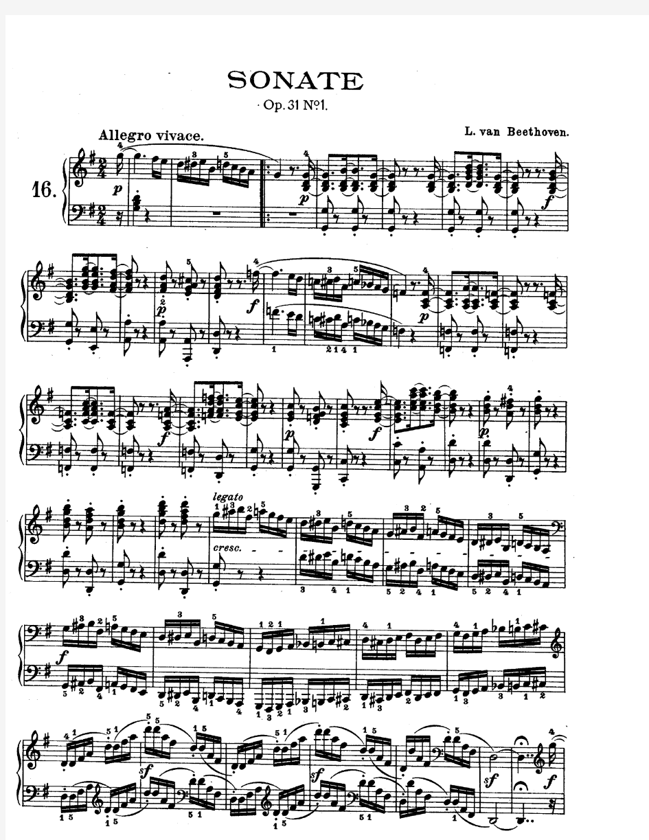 SonataOp31no1(贝多芬 Beethoven 奏鸣曲) 原版 五线谱 钢琴谱 正谱