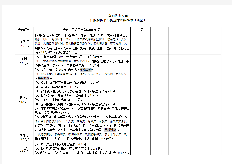 病历评分标准