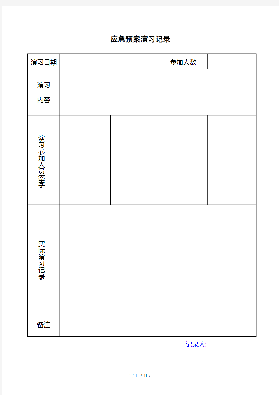 应急预案演习记录