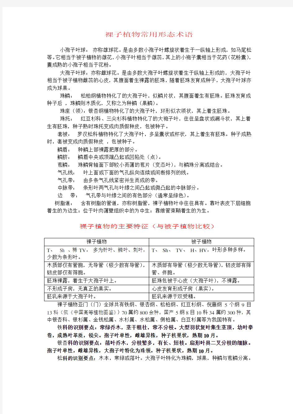 裸子植物常用形态术语