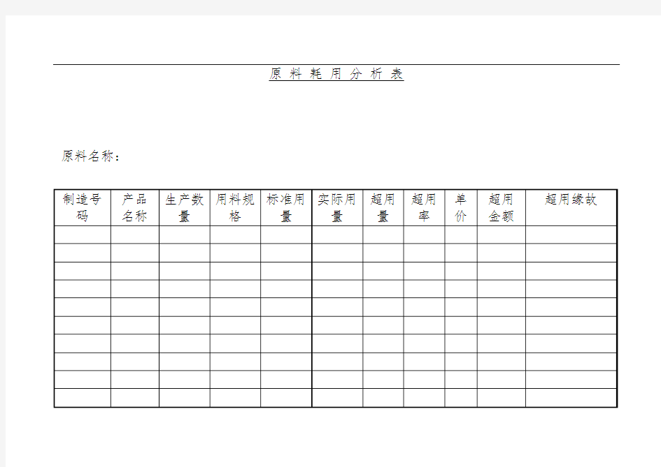 原料耗用分析表