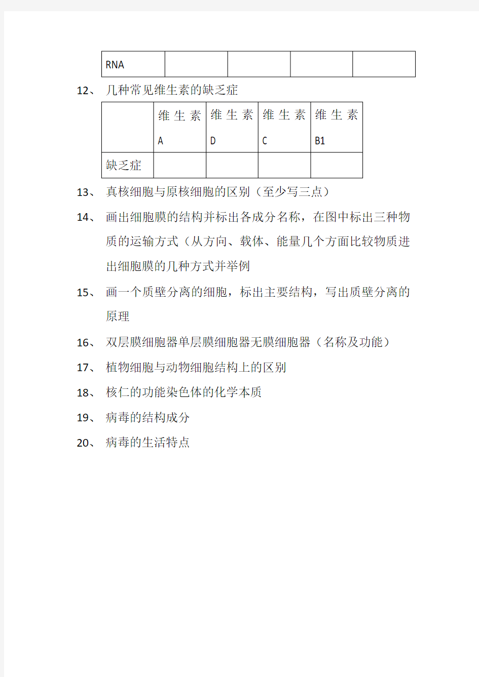 上海生物高中等级考知识点1-3章整理