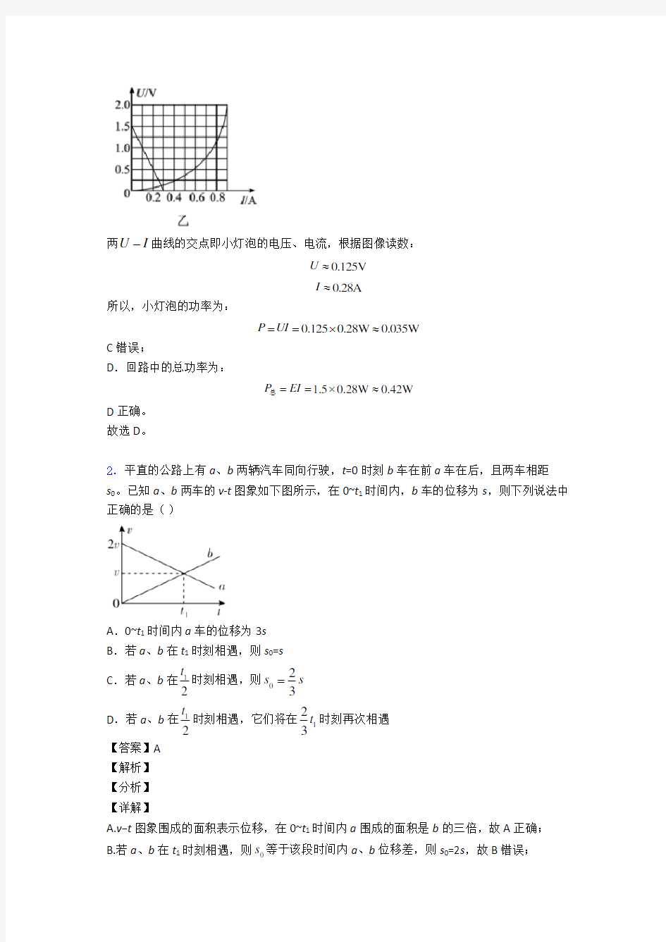 高中物理图像法解决物理试题解题技巧及练习题及解析