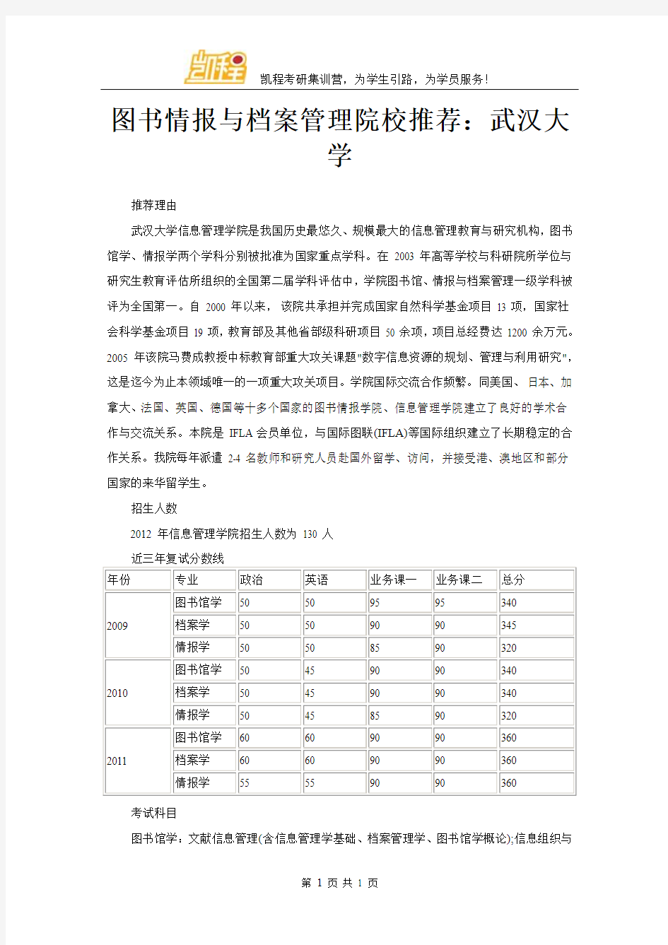 图书情报与档案管理院校推荐：武汉大学
