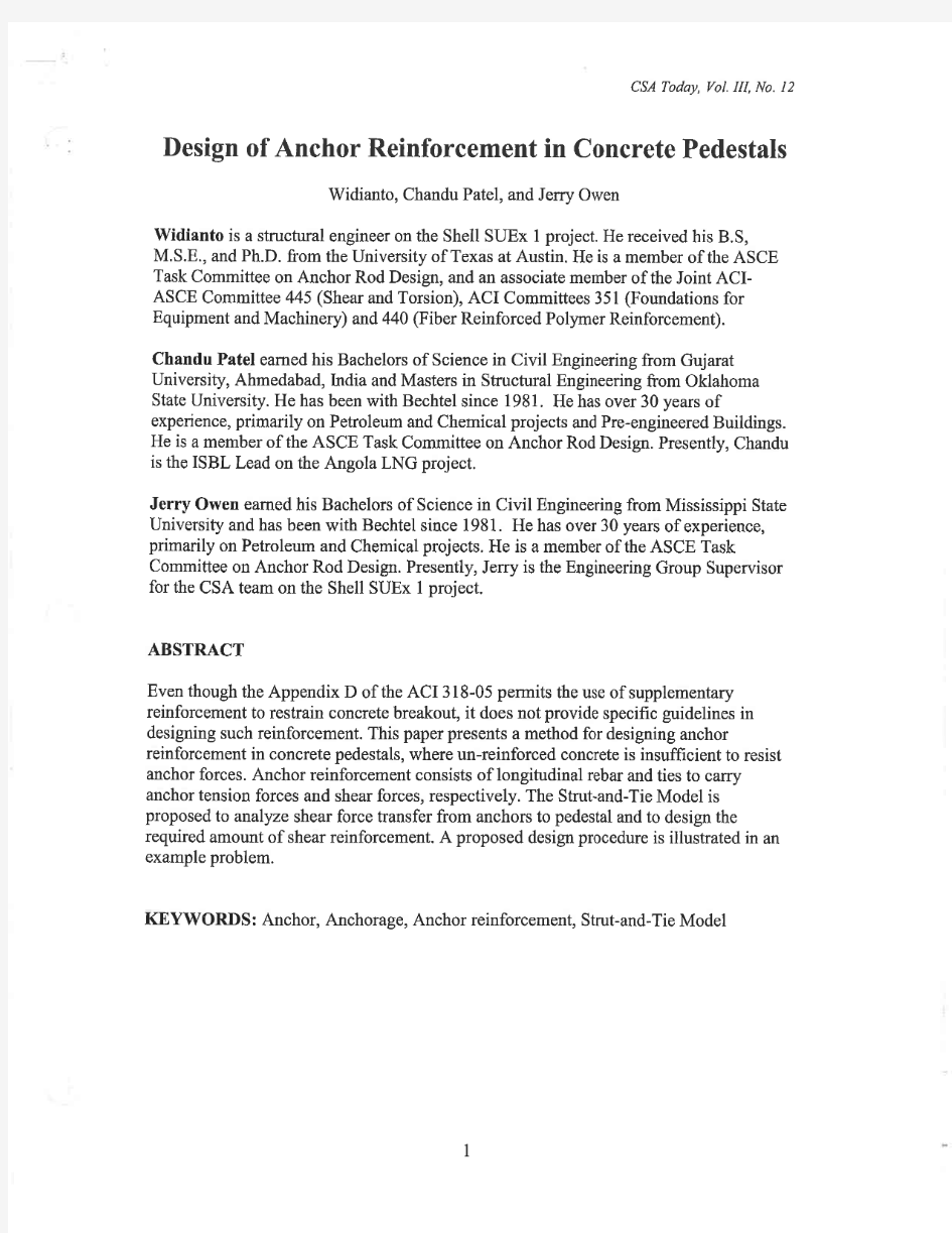Design Of Anchor Reinforcement in Concrete Pedestals