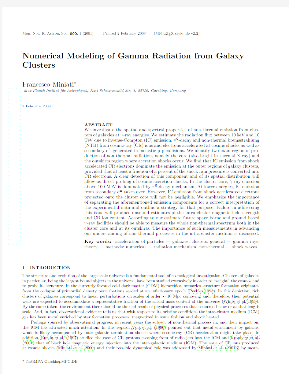 Numerical Modeling of Gamma Radiation from Galaxy Clusters