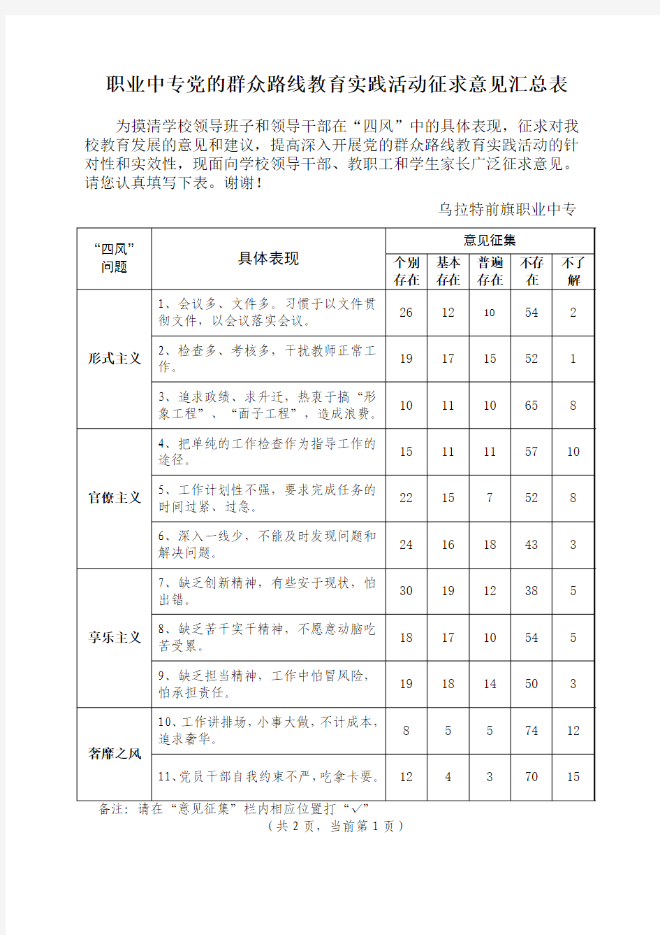 教师征求意见表