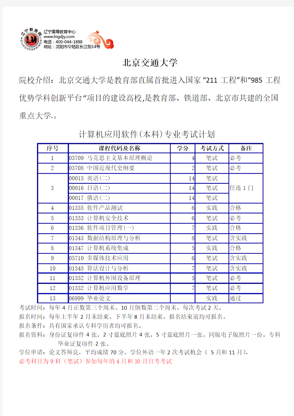 北京交大计算机专业本科