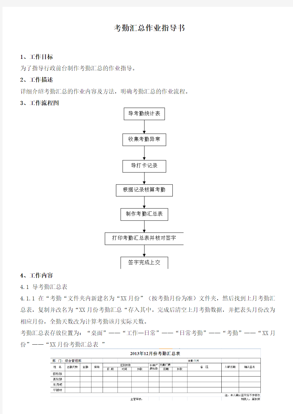 【综管】考勤汇总作业指导书