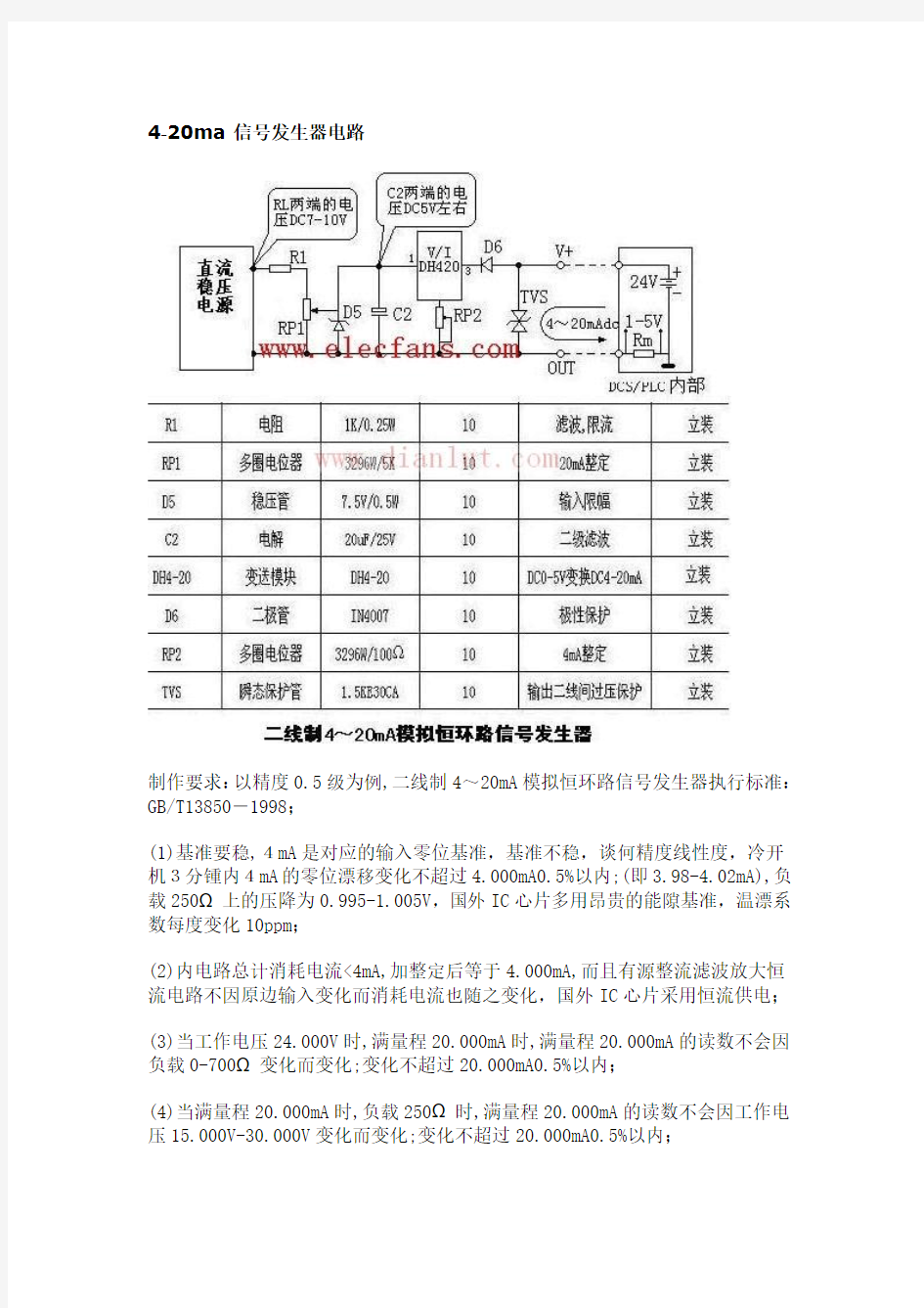 4-20ma信号发生器电路