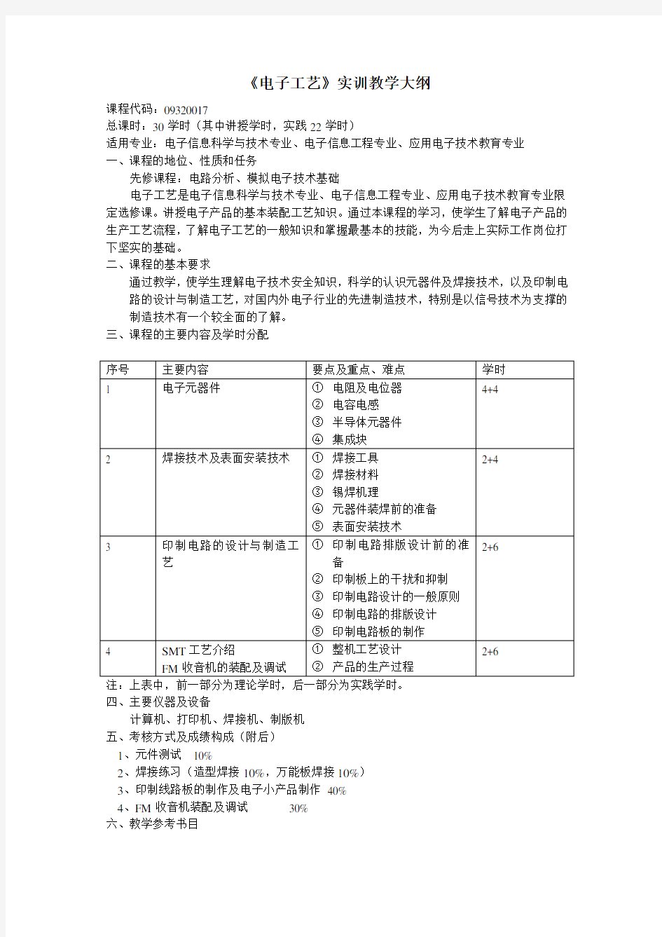 电子工艺教学大纲