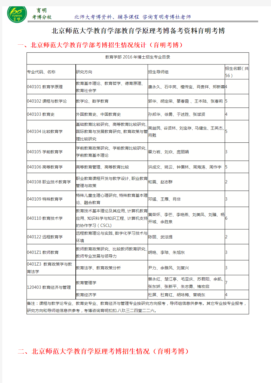 2016北京师范大学教育学原理考博参考书报考指导-育明考博