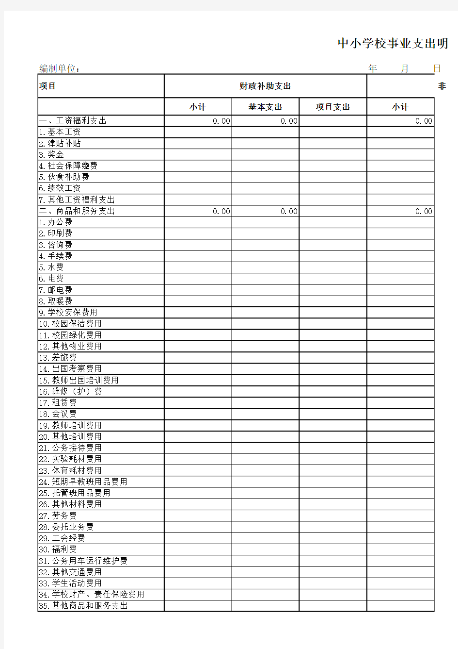 中小学校事业支出明细表(中小学会计报表)