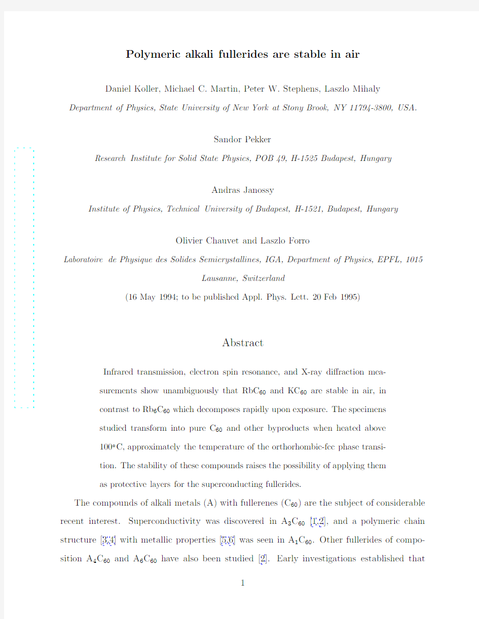 Polymeric alkali fullerides are stable in air