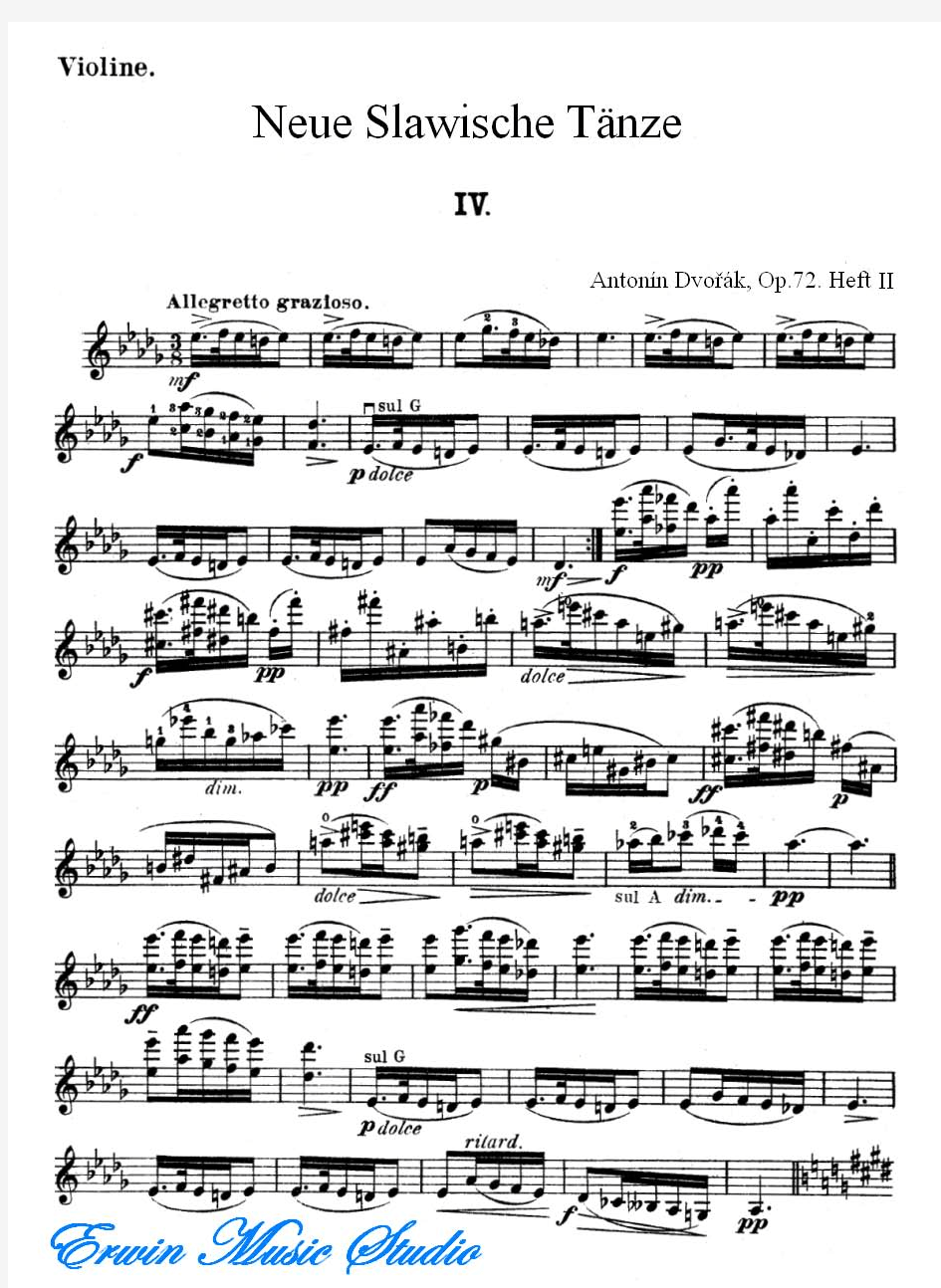 Violin安东尼德沃夏克《斯拉夫舞曲》作品.47,第4首小提琴 钢琴伴奏曲谱AntoninDvorak,SlavonicDances,