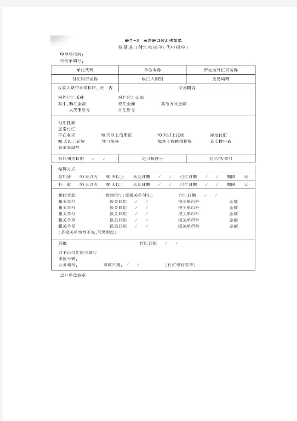 进口付汇核销单