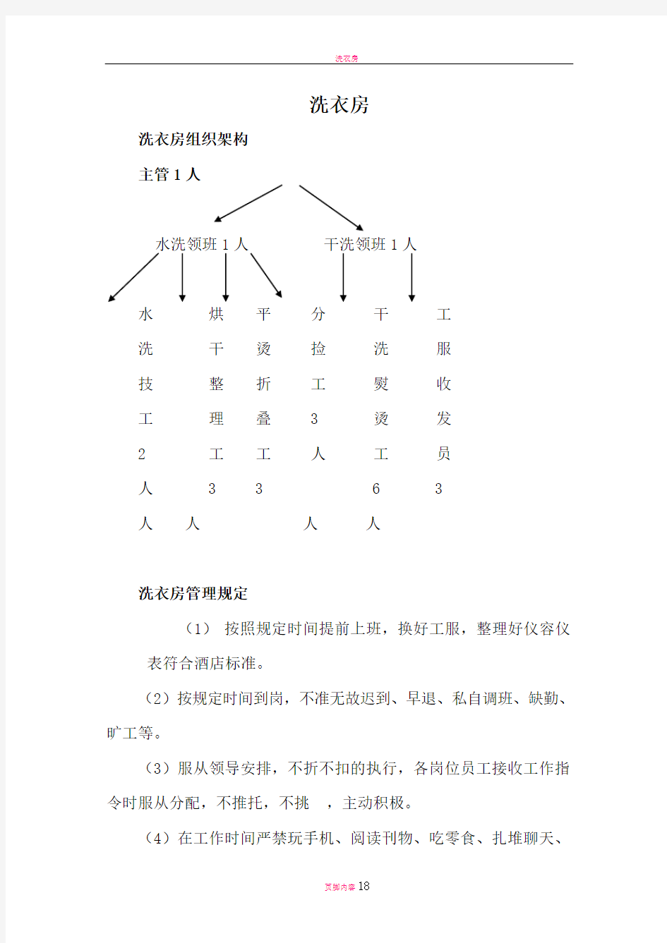 洗衣房各岗位职责