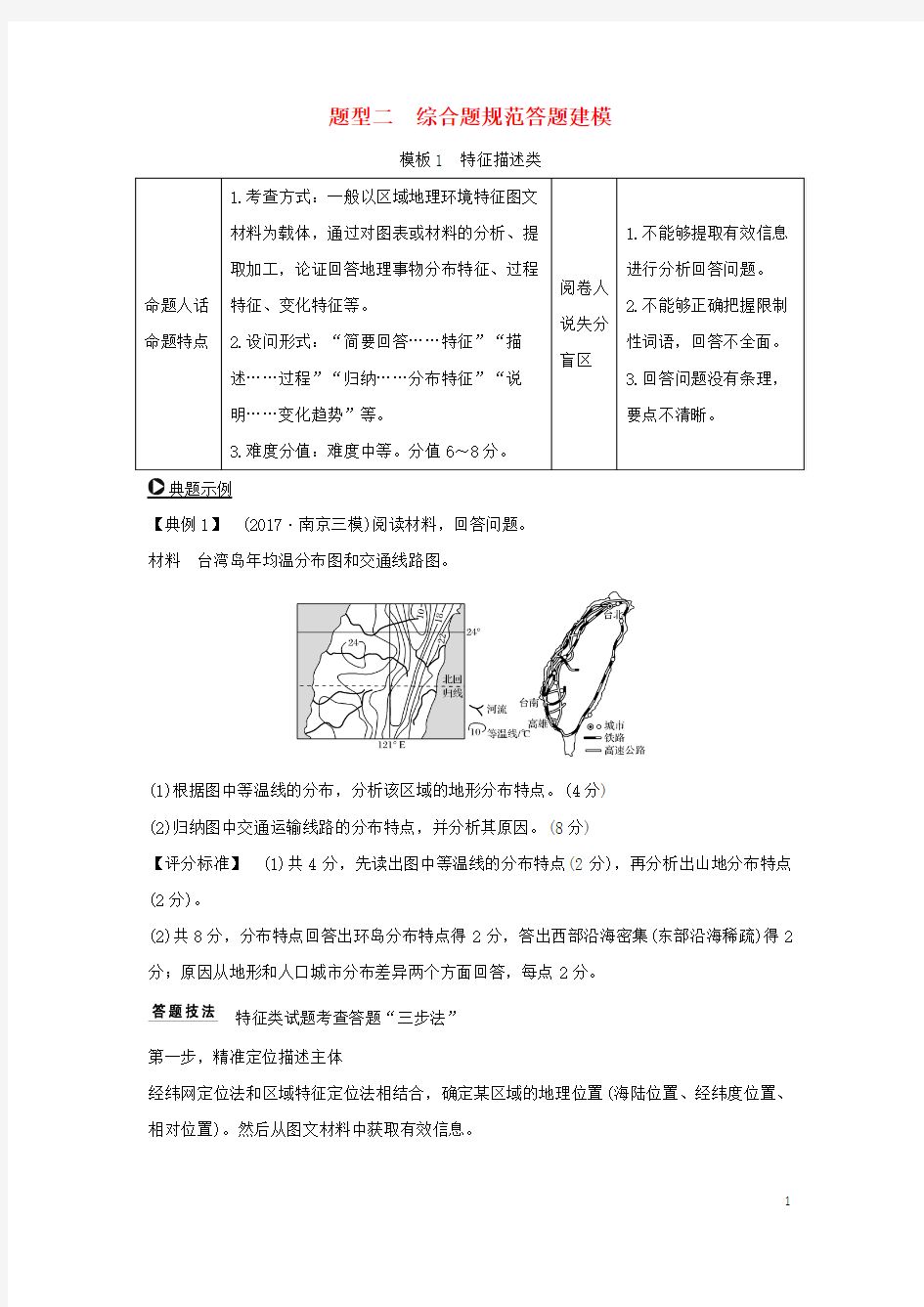 全国通用2018版高考地理二轮复习第三部分考前增分策略专题十三题型技法指导题型二综合题规范答题建模学案