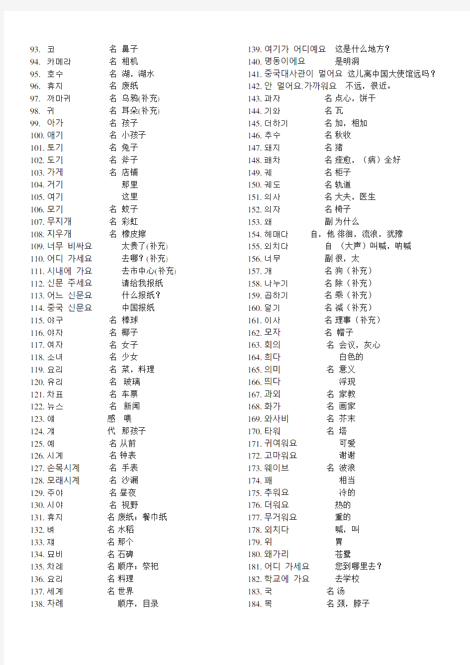 标准韩国语第一册(初级) 单词表