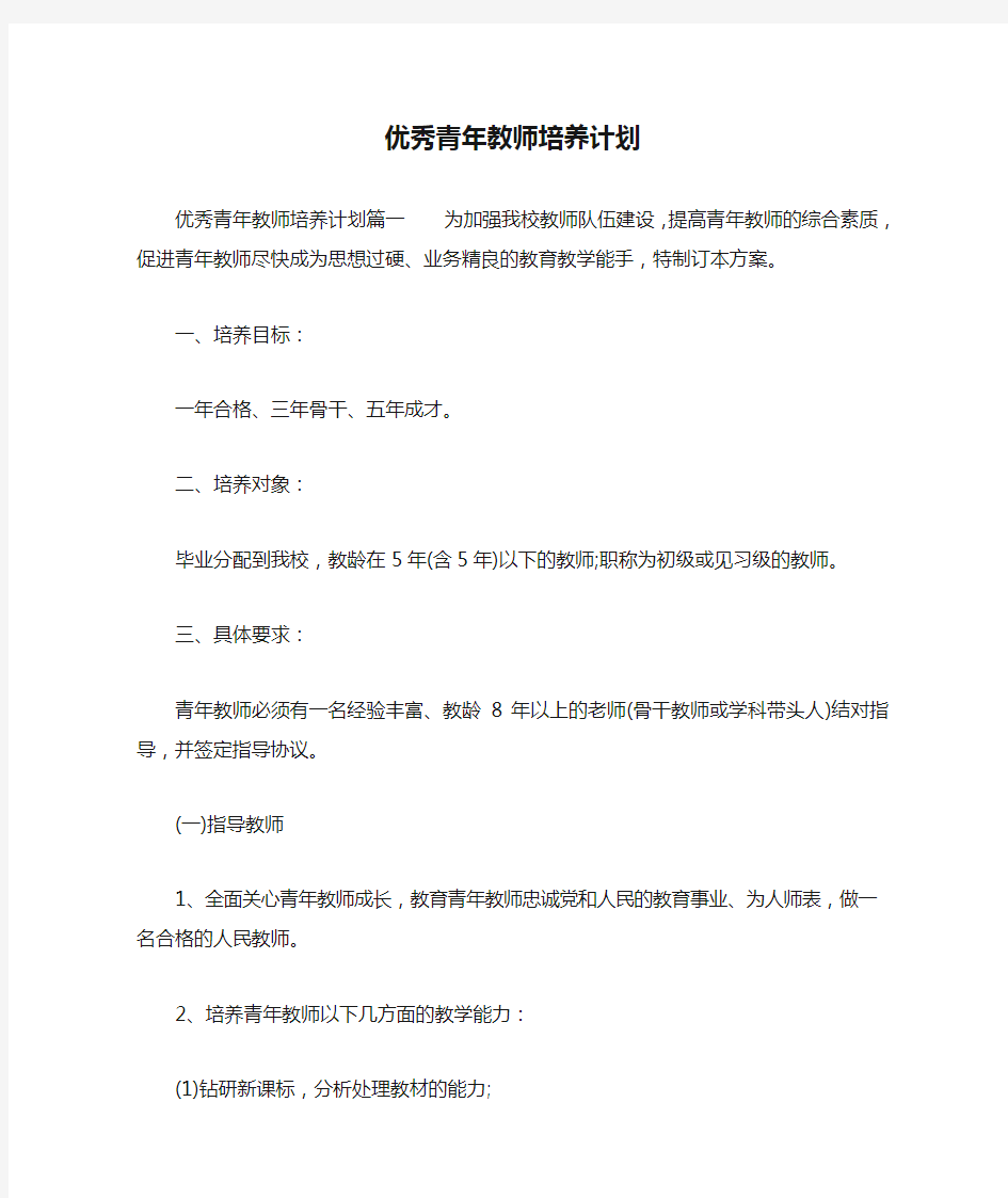 优秀青年教师培养计划