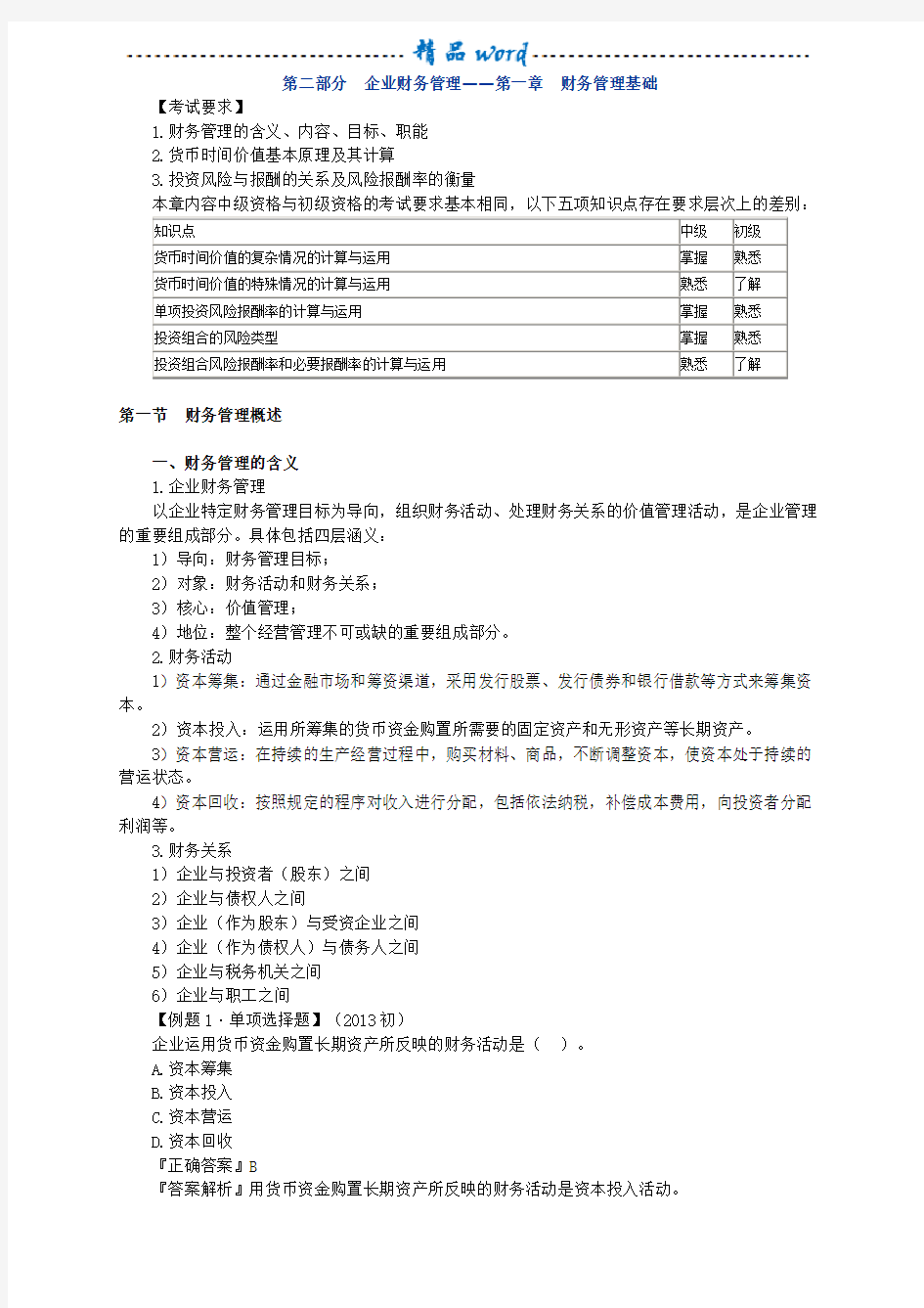 财务管理重点知识总结