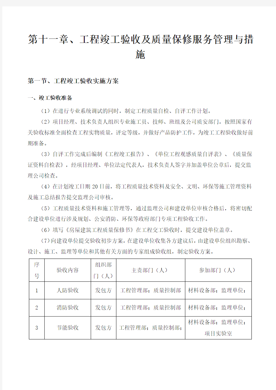 第十一章、工程竣工验收及质量保修服务管理与措施