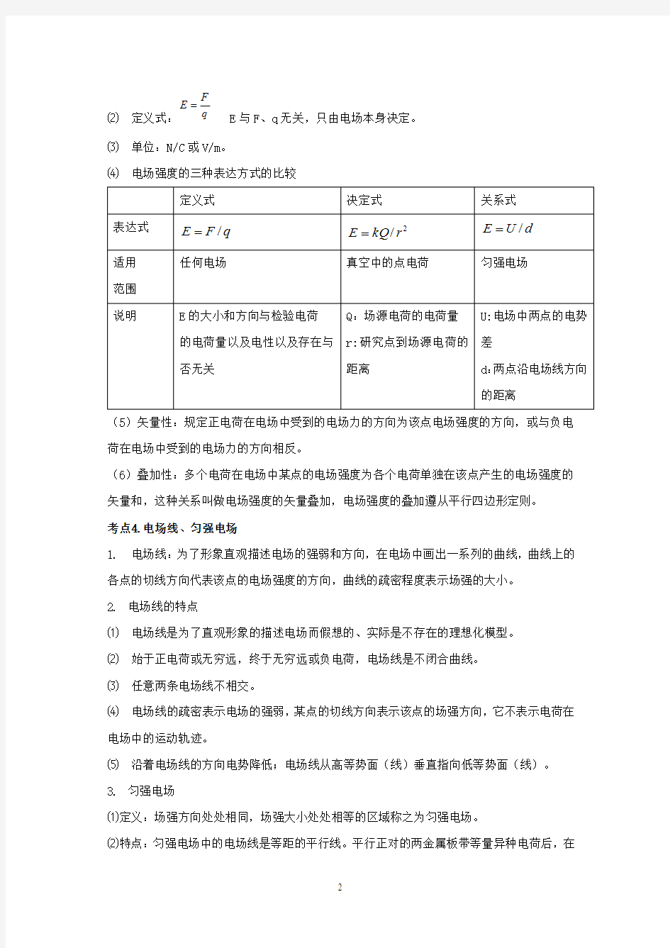 人教版高中物理选修3-1 全册知识点总结大全