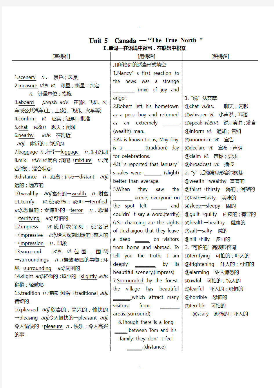 人教版英语必修三unit5知识点以及相应练习(超级好)