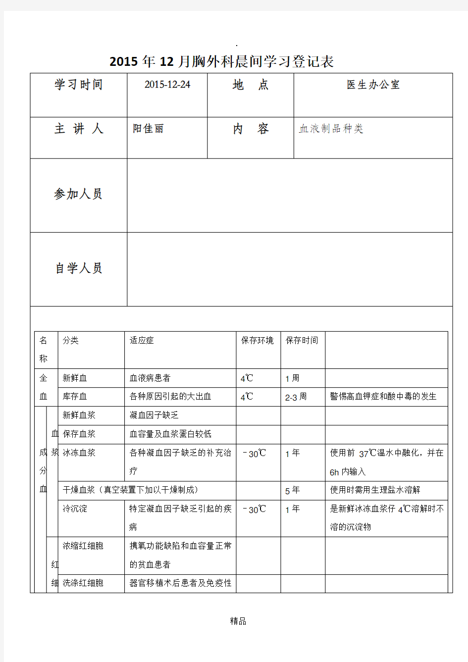 血液制品的种类